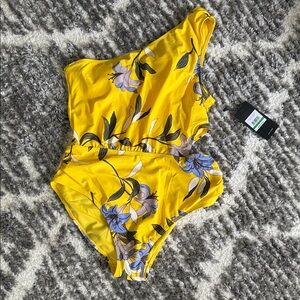 Jones New York Yellow Floral One-Shoulder Swimsuit